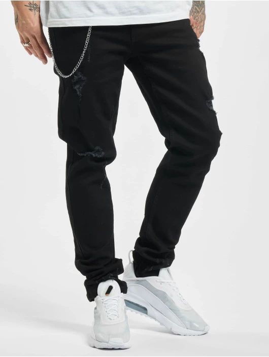 Denim Project Herren Straight Fit Jeans Mr. Red Chain Destroy In Schwarz 1 Denim Project Herren Straight Fit Jeans Mr. Red Chain Destroy In Schwarz