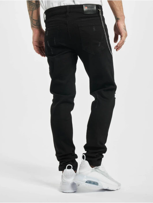 Denim Project Herren Straight Fit Jeans Mr. Red Chain Destroy In Schwarz 2 Denim Project Herren Straight Fit Jeans Mr. Red Chain Destroy In Schwarz – Bild 2