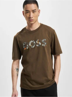 Hugo Herren T-Shirt Teetrury 2 Relaxed Fit Logo Artwork In Braun