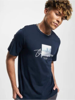 Jack & Jones Herren T-Shirt Joshua Photo Crew Neck In Blau