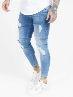 Herren Skinny Jeans Distresed In Blau