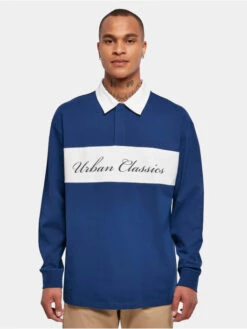 URBAN CLASSICS Herren Longsleeve Oversized Rugby In Blau