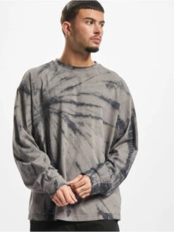 URBAN CLASSICS Herren Longsleeve Boxy Tye Dye In Grau