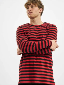 URBAN CLASSICS Herren Longsleeve Regular Stripe LS In Rot