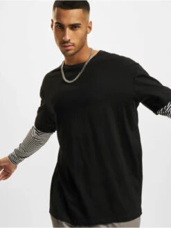 URBAN CLASSICS Herren Longsleeve Oversized Double Layer Striped Tall In Schwarz