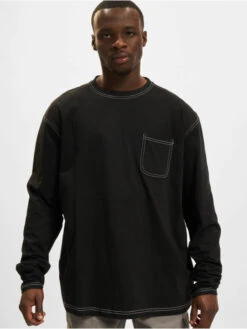URBAN CLASSICS Herren Longsleeve Heavy Oversized Contrast Stitch In Schwarz