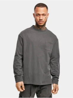 URBAN CLASSICS Herren Longsleeve Pigment Dyed Pocket In Schwarz