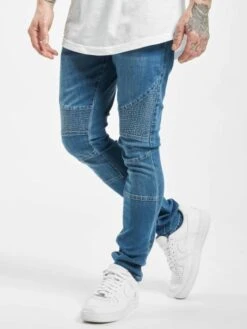 URBAN CLASSICS Herren Skinny Jeans Slim Fit Biker In Blau