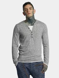 Herren Longsleeve Buttoned Double Optic In Grau
